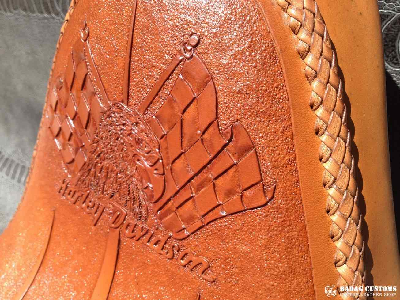 Custom Hand-Tooled Leather Solo Seat w/ Kangaroo Lace | Harley Softail