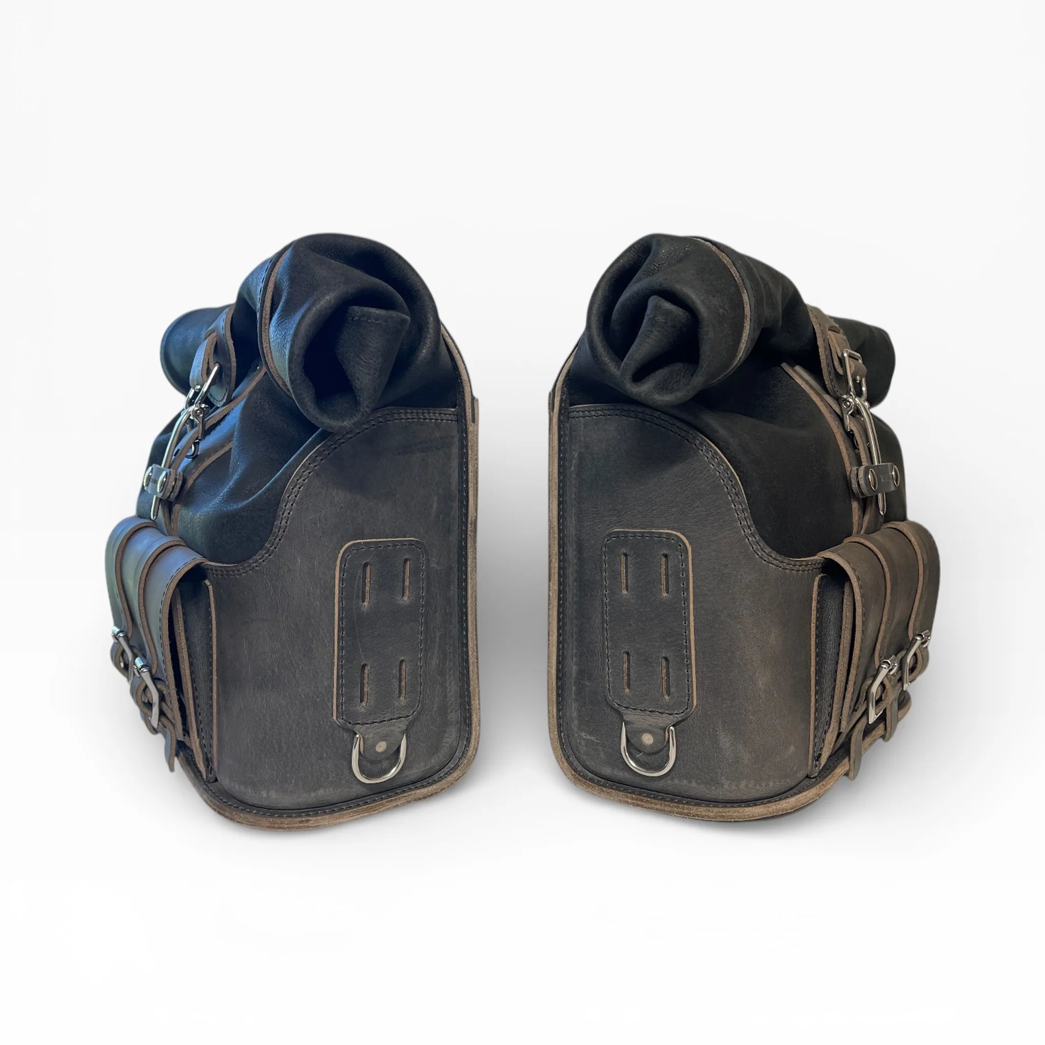 Universal Leather Rolltop Panniers / Saddlebags - TBP02 (Pair)